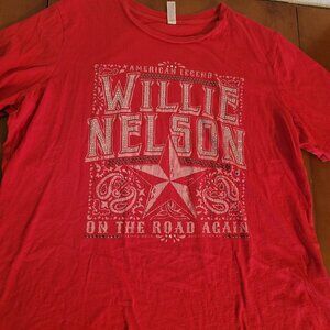 Willie Nelson Outlaw Country Red Rhinestone T-Shirt XL